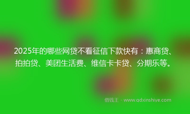 2025年的哪些网贷不看征信下款快有：惠商贷、拍拍贷、美团生活费、维信卡卡贷、分期乐等。