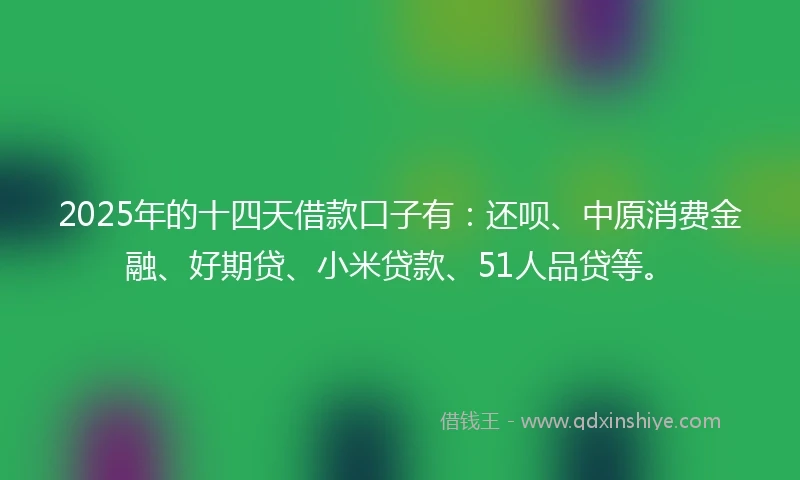 2025年的十四天借款口子有：还呗、中原消费金融、好期贷、小米贷款、51人品贷等。