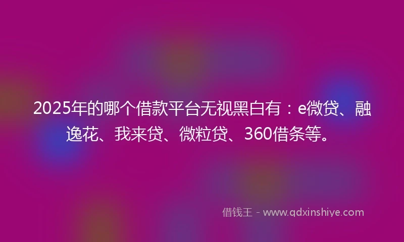 2025年的哪个借款平台无视黑白有：e微贷、融逸花、我来贷、微粒贷、360借条等。