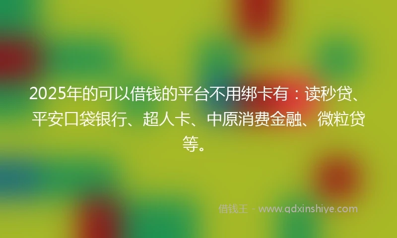 2025年的可以借钱的平台不用绑卡有：读秒贷、平安口袋银行、超人卡、中原消费金融、微粒贷等。
