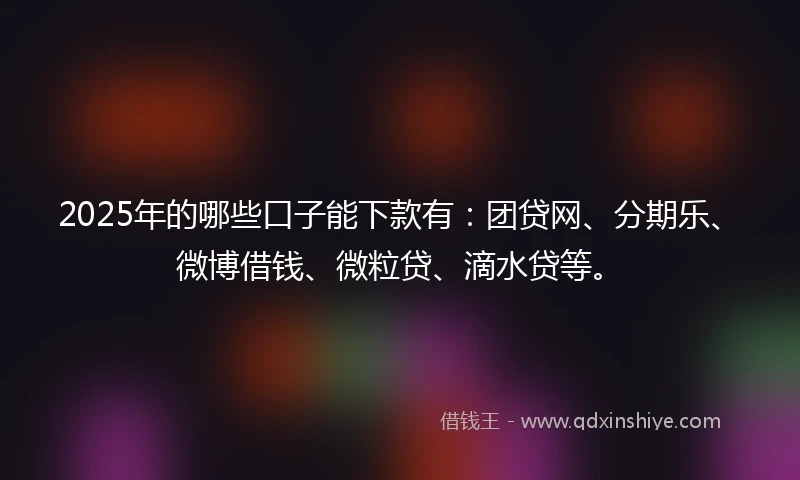 2025年的哪些口子能下款有：团贷网、分期乐、微博借钱、微粒贷、滴水贷等。