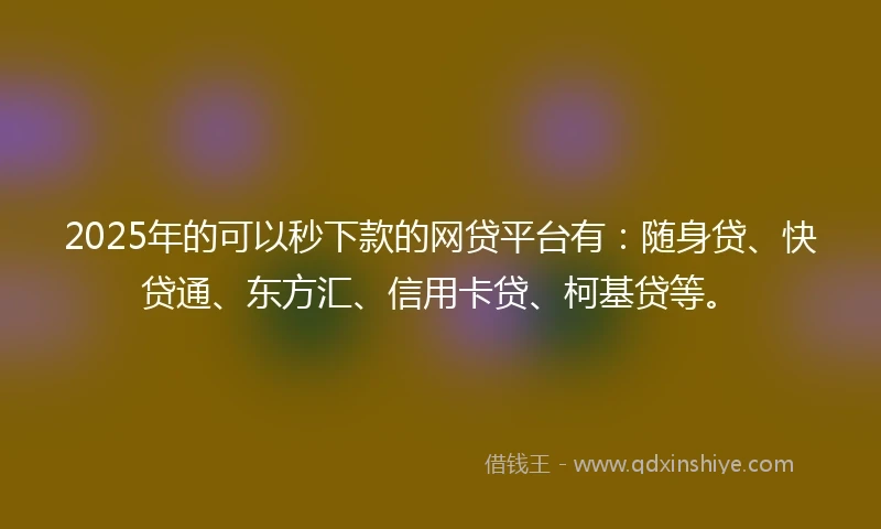 2025年的可以秒下款的网贷平台有：随身贷、快贷通、东方汇、信用卡贷、柯基贷等。