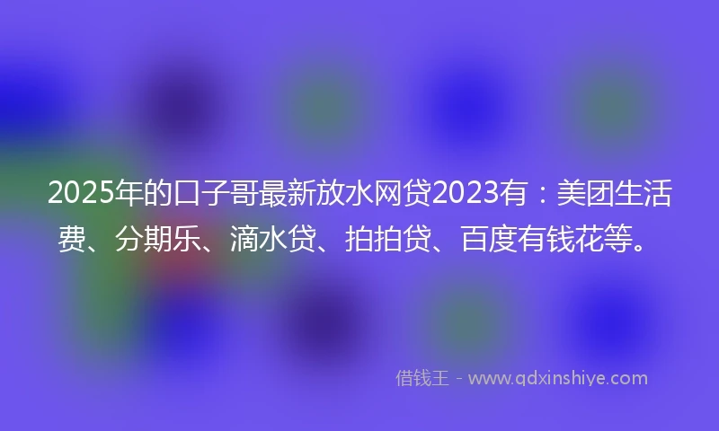 2025年的口子哥最新放水网贷2023有：美团生活费、分期乐、滴水贷、拍拍贷、百度有钱花等。