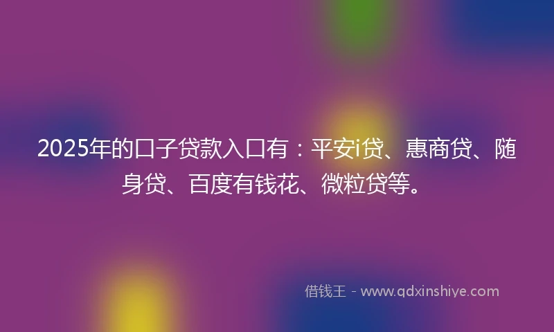 2025年的口子贷款入口有:平安i贷、惠商贷、随身贷、百度有钱花、微粒贷等。