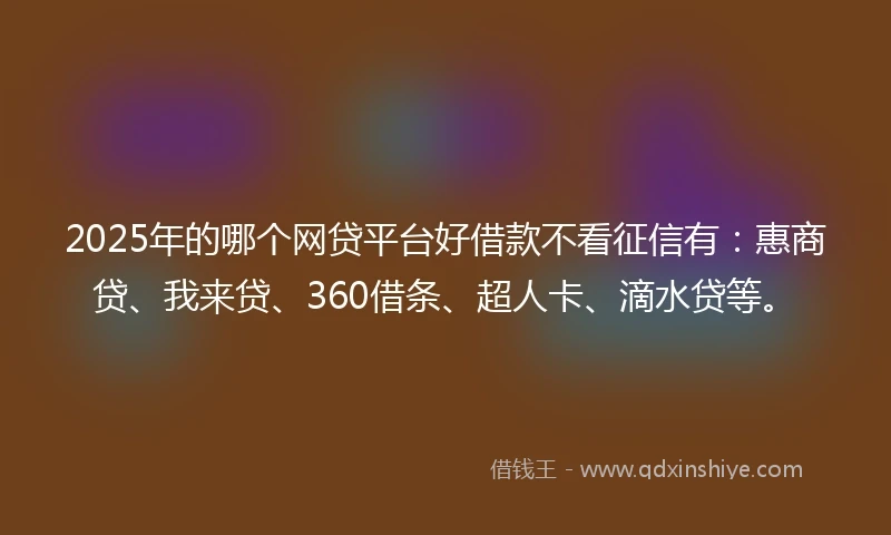 2025年的哪个网贷平台好借款不看征信有：惠商贷、我来贷、360借条、超人卡、滴水贷等。