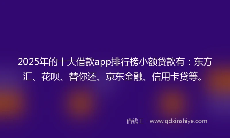 2025年的十大借款app排行榜小额贷款有：东方汇、花呗、替你还、京东金融、信用卡贷等。