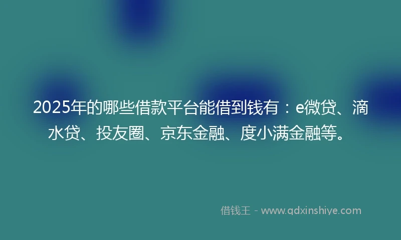 2025年的哪些借款平台能借到钱有：e微贷、滴水贷、投友圈、京东金融、度小满金融等。