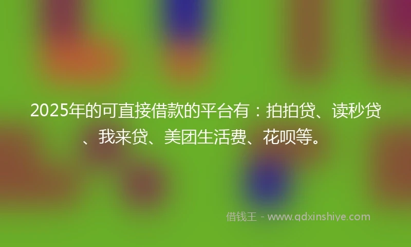 2025年的可直接借款的平台有：拍拍贷、读秒贷、我来贷、美团生活费、花呗等。