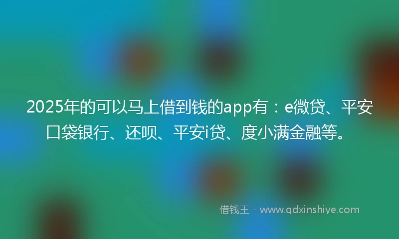 2025年的可以马上借到钱的app有：e微贷、平安口袋银行、还呗、平安i贷、度小满金融等。