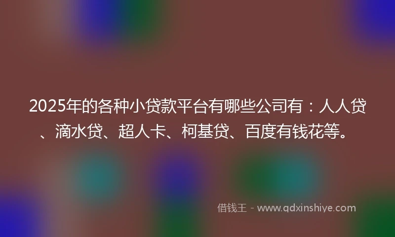 2025年的各种小贷款平台有哪些公司有：人人贷、滴水贷、超人卡、柯基贷、百度有钱花等。