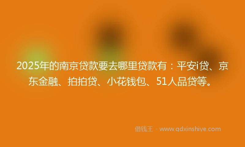 2025年的南京贷款要去哪里贷款有：平安i贷、京东金融、拍拍贷、小花钱包、51人品贷等。
