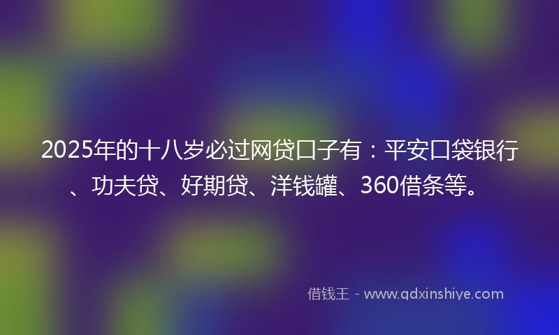 2025年的十八岁必过网贷口子有：平安口袋银行、功夫贷、好期贷、洋钱罐、360借条等。
