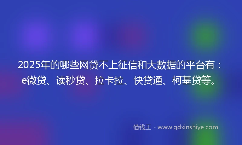 2025年的哪些网贷不上征信和大数据的平台有：e微贷、读秒贷、拉卡拉、快贷通、柯基贷等。