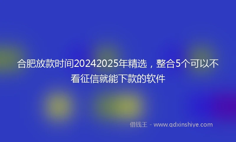 合肥放款时间20242025年精选，整合5个可以不看征信就能下款的软件