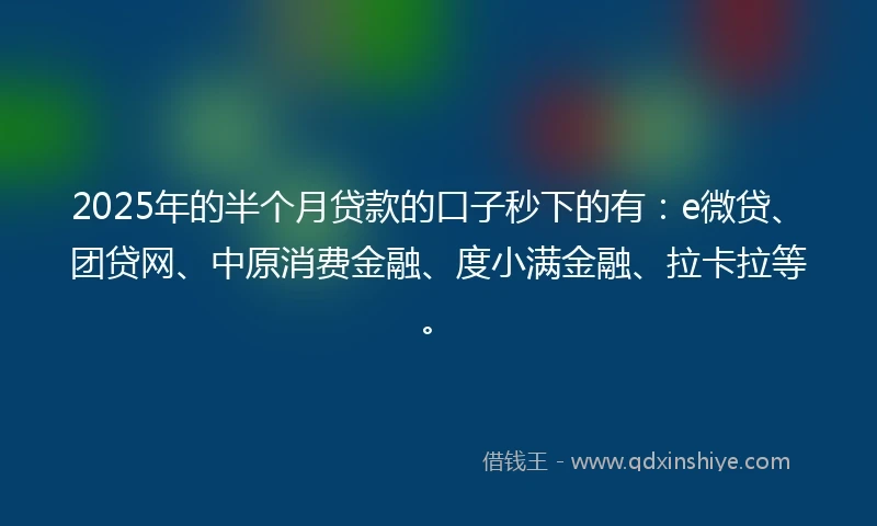 2025年的半个月贷款的口子秒下的有：e微贷、团贷网、中原消费金融、度小满金融、拉卡拉等。