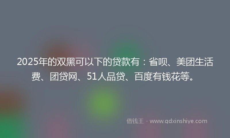 2025年的双黑可以下的贷款有：省呗、美团生活费、团贷网、51人品贷、百度有钱花等。