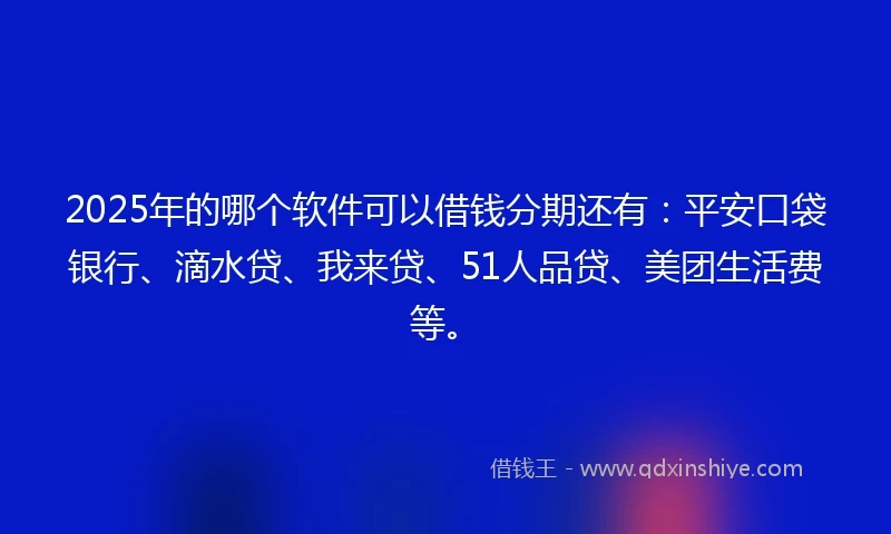 2025年的哪个软件可以借钱分期还有：平安口袋银行、滴水贷、我来贷、51人品贷、美团生活费等。