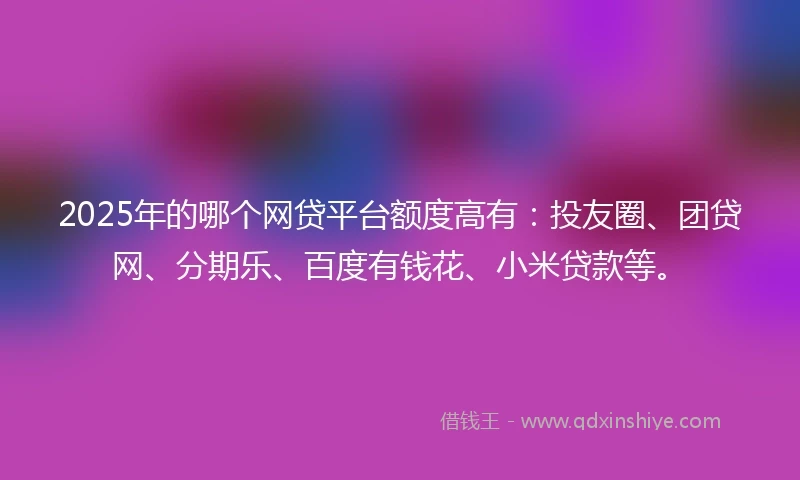 2025年的哪个网贷平台额度高有：投友圈、团贷网、分期乐、百度有钱花、小米贷款等。
