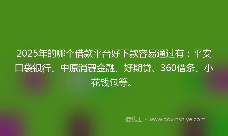 2025年的哪个借款平台好下款容易通过有：平安口袋银行、中原消费金融、好期贷、360借条、小花钱包等。