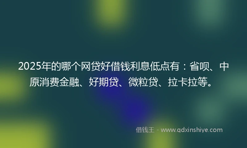 2025年的哪个网贷好借钱利息低点有：省呗、中原消费金融、好期贷、微粒贷、拉卡拉等。