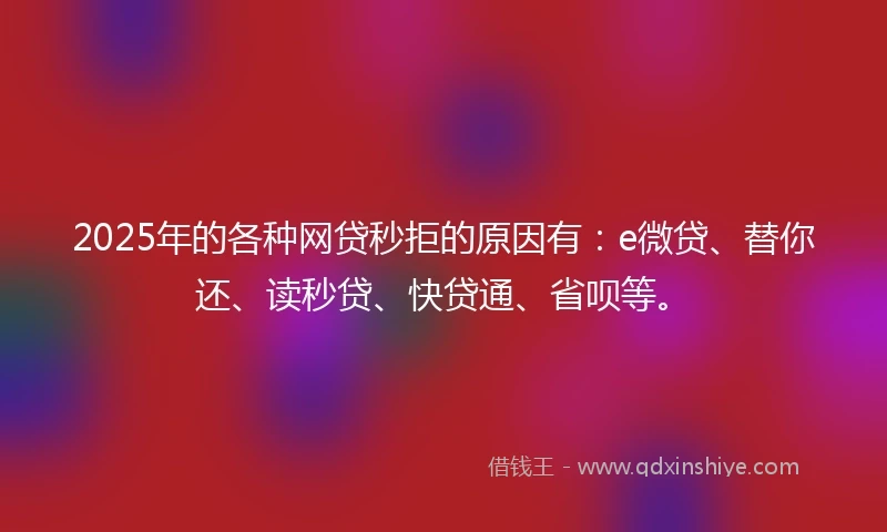 2025年的各种网贷秒拒的原因有:e微贷、替你还、读秒贷、快贷通、省呗等。