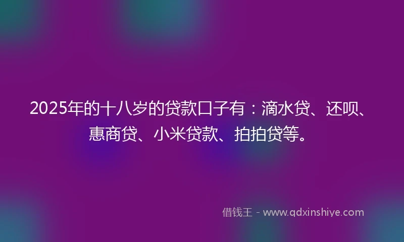 2025年的十八岁的贷款口子有：滴水贷、还呗、惠商贷、小米贷款、拍拍贷等。