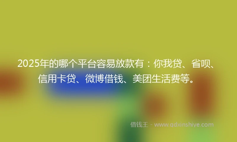 2025年的哪个平台容易放款有：你我贷、省呗、信用卡贷、微博借钱、美团生活费等。