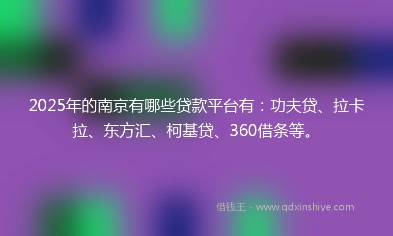 2025年的南京有哪些贷款平台有：功夫贷、拉卡拉、东方汇、柯基贷、360借条等。