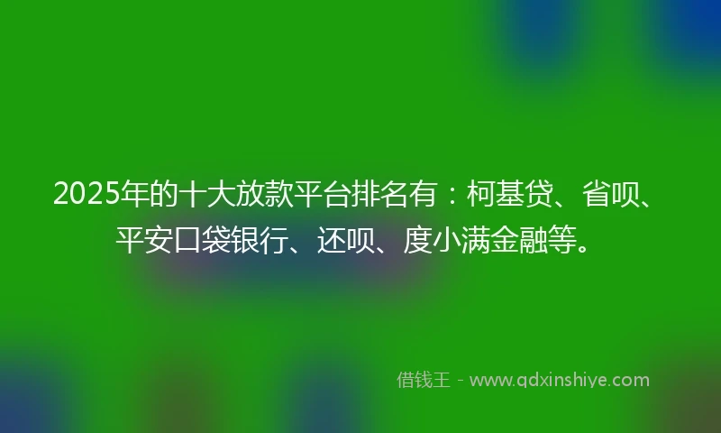 2025年的十大放款平台排名有：柯基贷、省呗、平安口袋银行、还呗、度小满金融等。