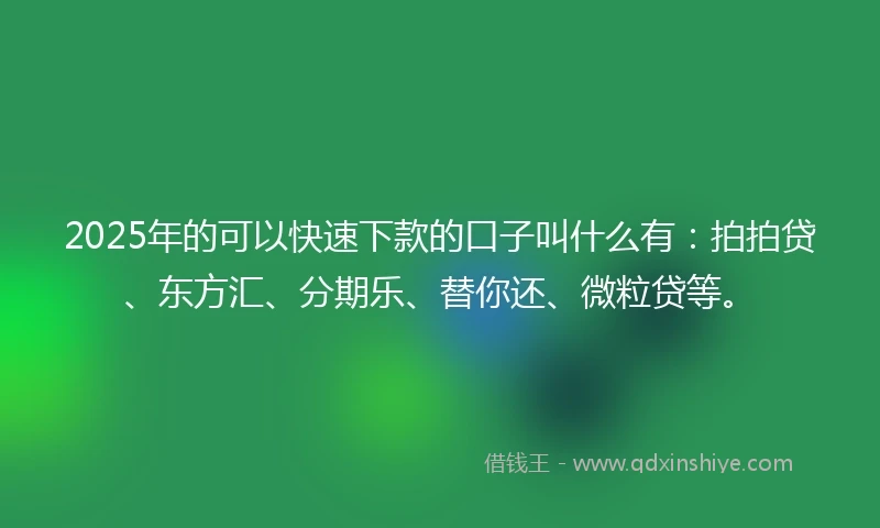 2025年的可以快速下款的口子叫什么有:拍拍贷、东方汇、分期乐、替你还、微粒贷等。