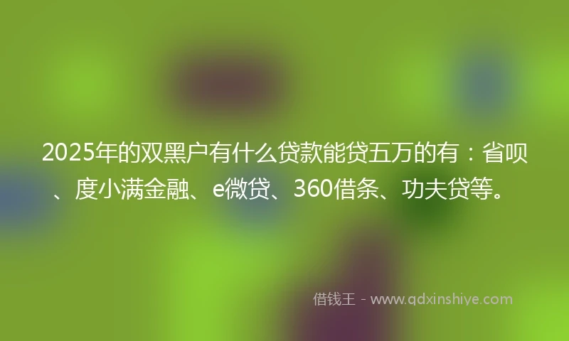 2025年的双黑户有什么贷款能贷五万的有：省呗、度小满金融、e微贷、360借条、功夫贷等。