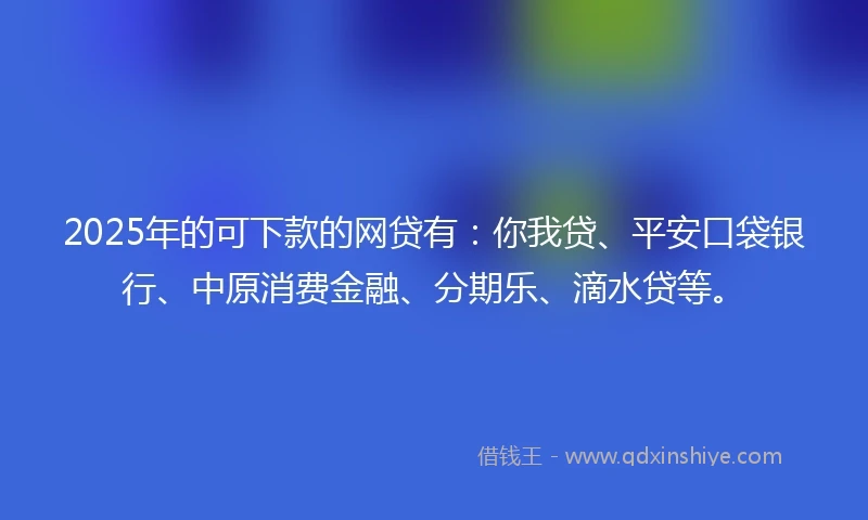 2025年的可下款的网贷有:你我贷、平安口袋银行、中原消费金融、分期乐、滴水贷等。