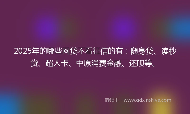 2025年的哪些网贷不看征信的有：随身贷、读秒贷、超人卡、中原消费金融、还呗等。