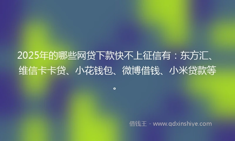 2025年的哪些网贷下款快不上征信有：东方汇、维信卡卡贷、小花钱包、微博借钱、小米贷款等。