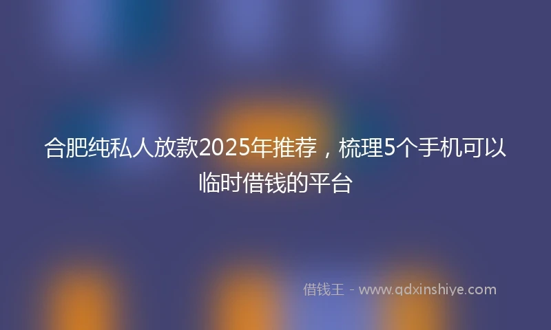 合肥纯私人放款2025年推荐，梳理5个手机可以临时借钱的平台