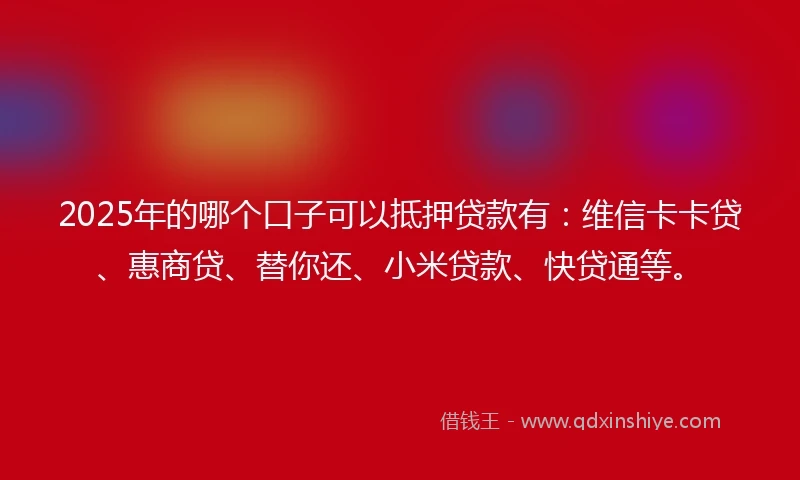 2025年的哪个口子可以抵押贷款有：维信卡卡贷、惠商贷、替你还、小米贷款、快贷通等。