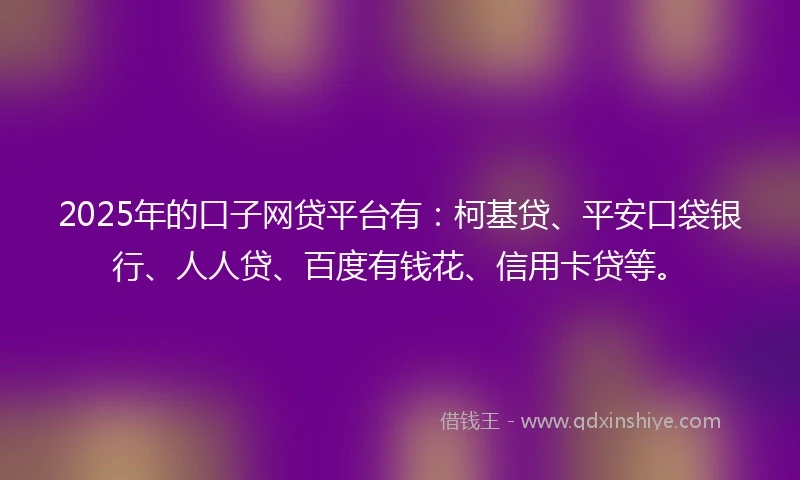 2025年的口子网贷平台有：柯基贷、平安口袋银行、人人贷、百度有钱花、信用卡贷等。
