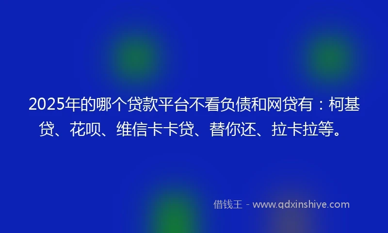 2025年的哪个贷款平台不看负债和网贷有:柯基贷、花呗、维信卡卡贷、替你还、拉卡拉等。