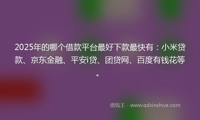 2025年的哪个借款平台最好下款最快有：小米贷款、京东金融、平安i贷、团贷网、百度有钱花等。