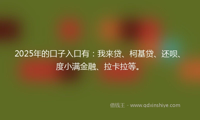 2025年的口子入口有:我来贷、柯基贷、还呗、度小满金融、拉卡拉等。