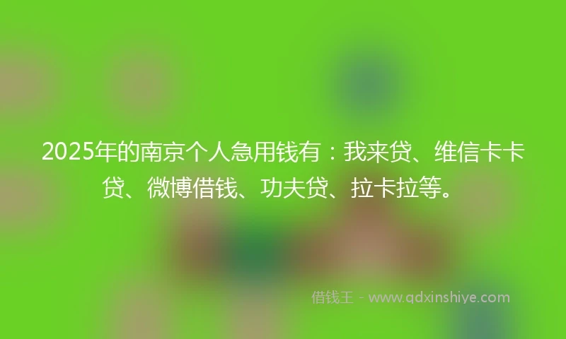2025年的南京个人急用钱有：我来贷、维信卡卡贷、微博借钱、功夫贷、拉卡拉等。