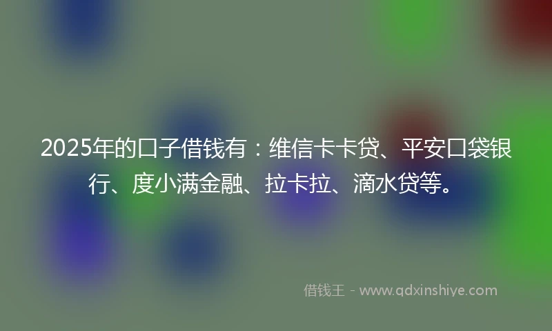 2025年的口子借钱有：维信卡卡贷、平安口袋银行、度小满金融、拉卡拉、滴水贷等。