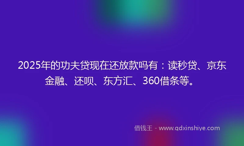 2025年的功夫贷现在还放款吗有：读秒贷、京东金融、还呗、东方汇、360借条等。