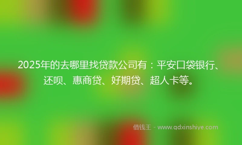 2025年的去哪里找贷款公司有：平安口袋银行、还呗、惠商贷、好期贷、超人卡等。