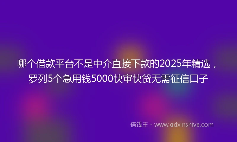哪个借款平台不是中介直接下款的2025年精选，罗列5个急用钱5000快审快贷无需征信口子
