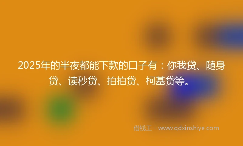 2025年的半夜都能下款的口子有：你我贷、随身贷、读秒贷、拍拍贷、柯基贷等。