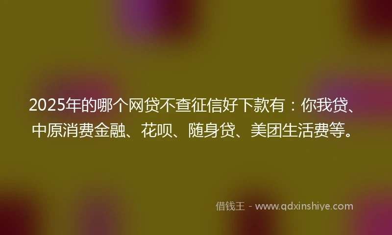 2025年的哪个网贷不查征信好下款有：你我贷、中原消费金融、花呗、随身贷、美团生活费等。