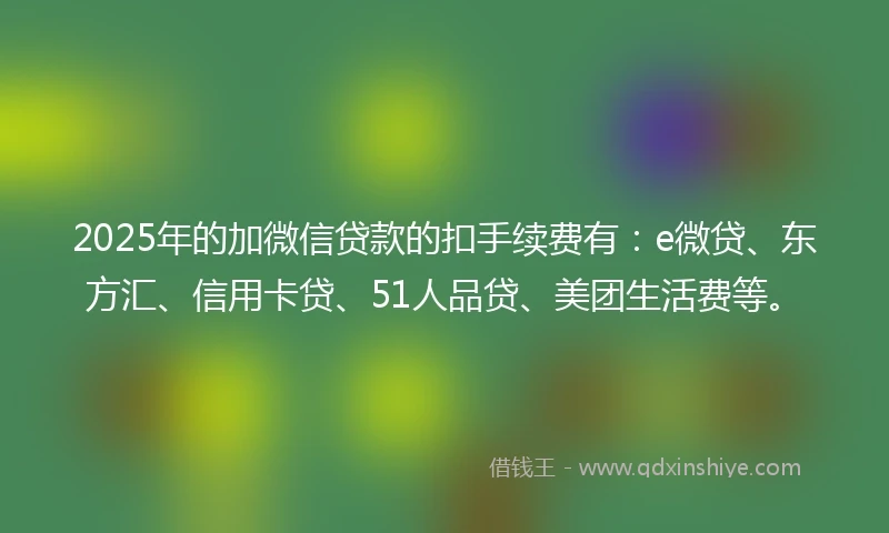 2025年的加微信贷款的扣手续费有：e微贷、东方汇、信用卡贷、51人品贷、美团生活费等。