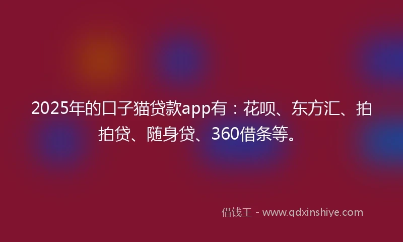 2025年的口子猫贷款app有：花呗、东方汇、拍拍贷、随身贷、360借条等。