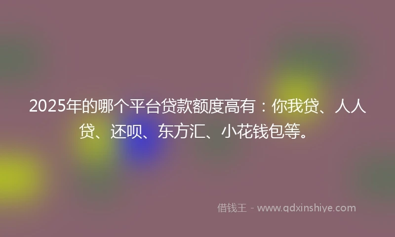 2025年的哪个平台贷款额度高有：你我贷、人人贷、还呗、东方汇、小花钱包等。